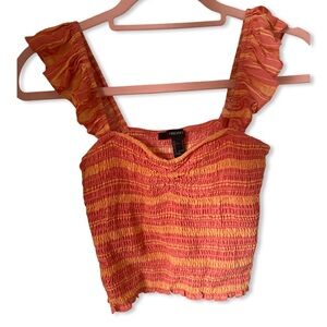 Forever 21 Orange Flutter Sleeve Crop Top